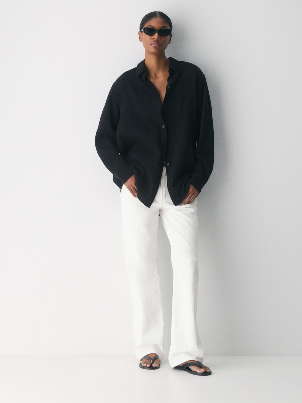 Aritzia Little Moon Black Cotton Sail Shirt- Small